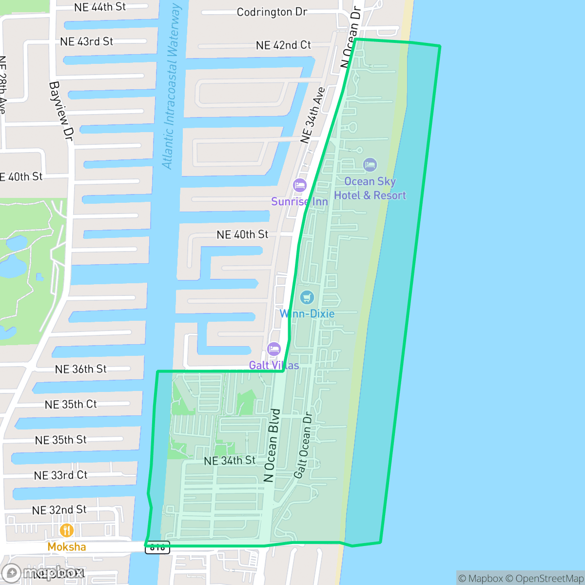 Map showing the location of Galt Mile, Fort Lauderdale, FL