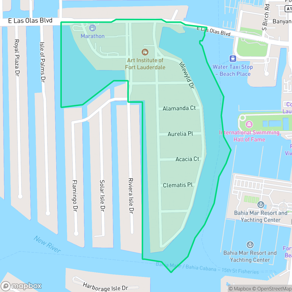Map showing the location of Idlewyld, Fort Lauderdale, FL