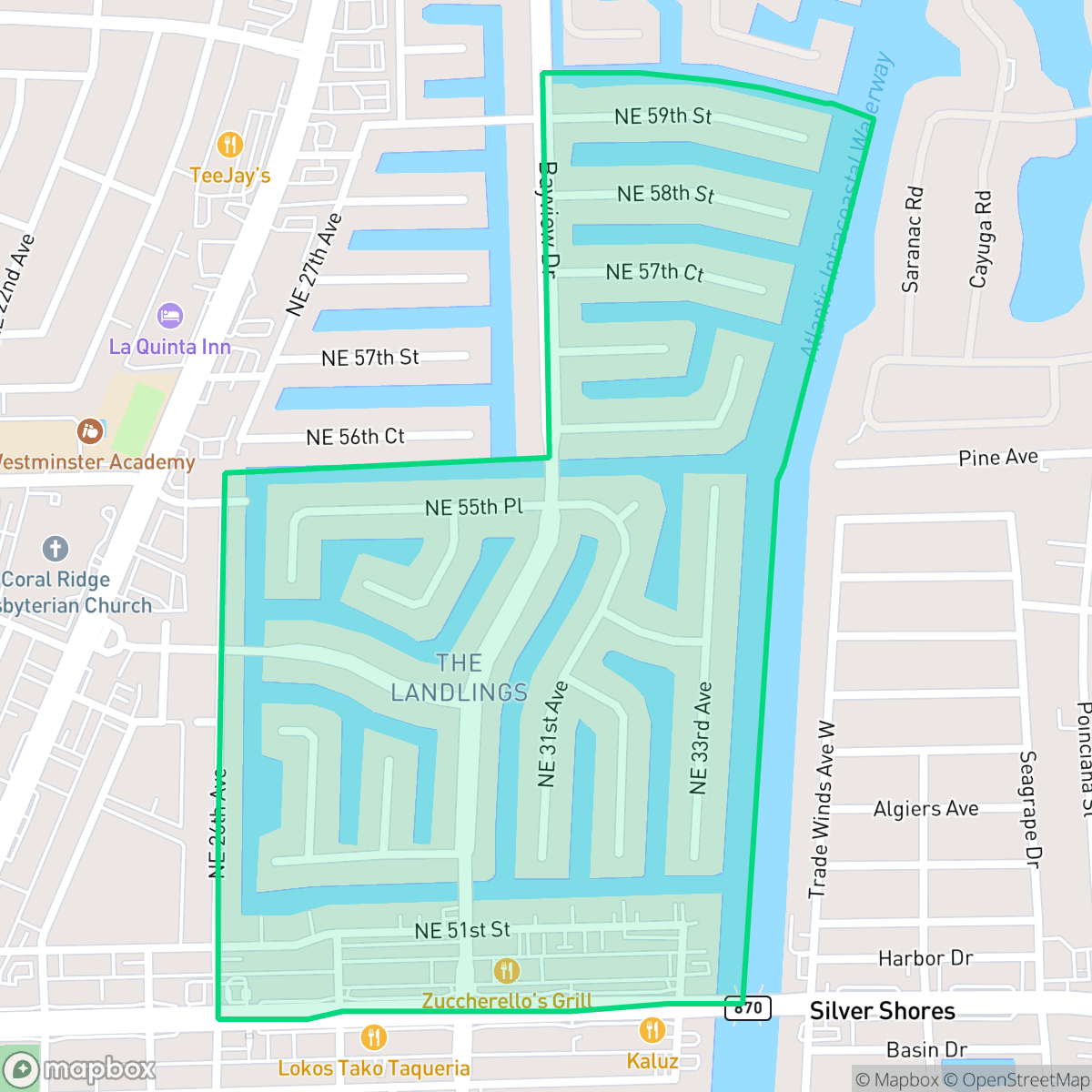 Map showing the location of Landings, Fort Lauderdale, FL