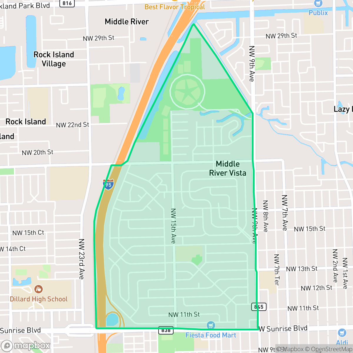 Map showing the location of Lauderdale Manors, Fort Lauderdale, FL