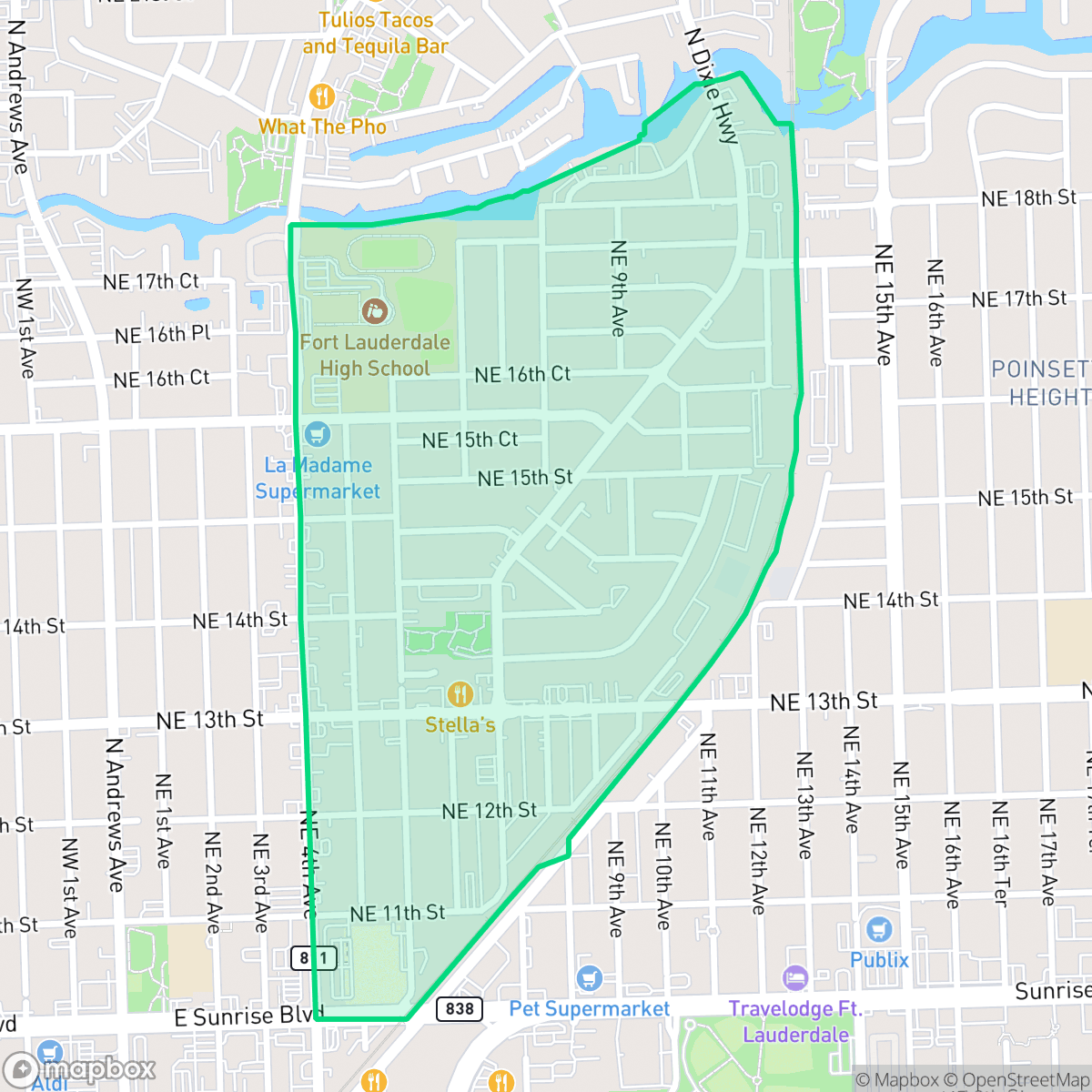 Map showing the location of Middle River Terrace, Fort Lauderdale, FL