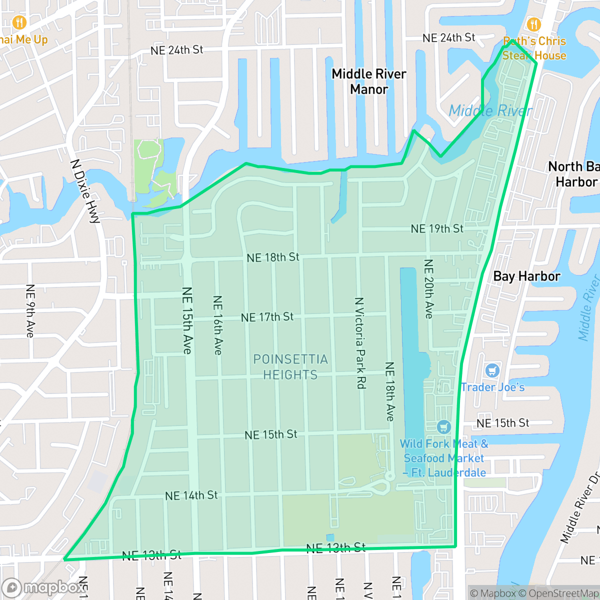 Map showing the location of Poinsettia Heights, Fort Lauderdale, FL