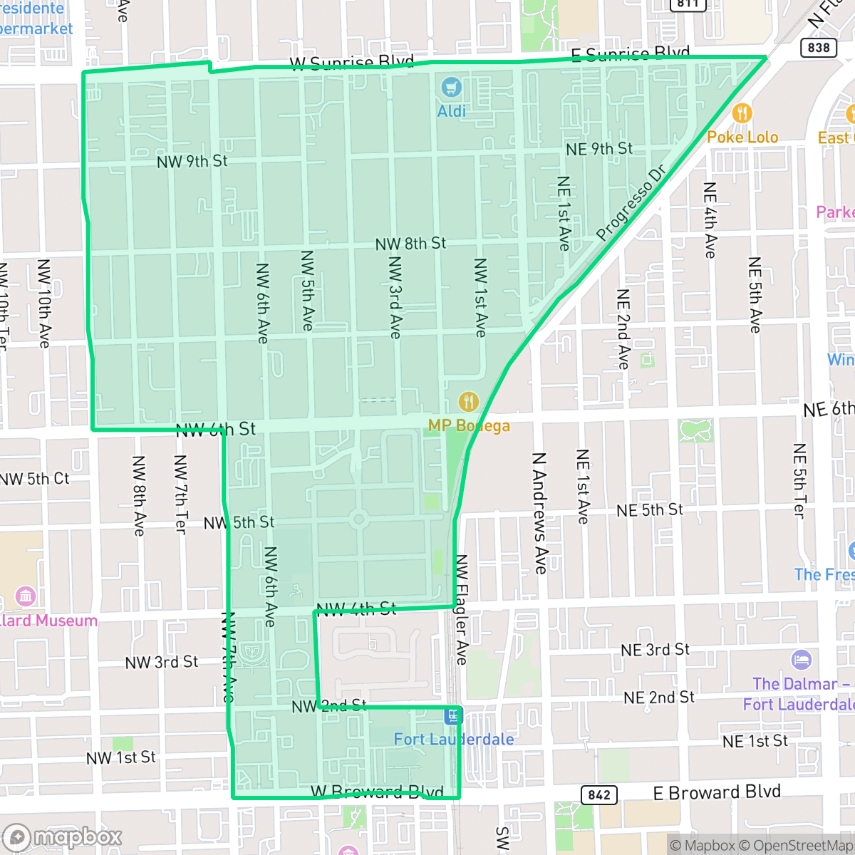 Map showing the location of Progresso Village, Fort Lauderdale, FL