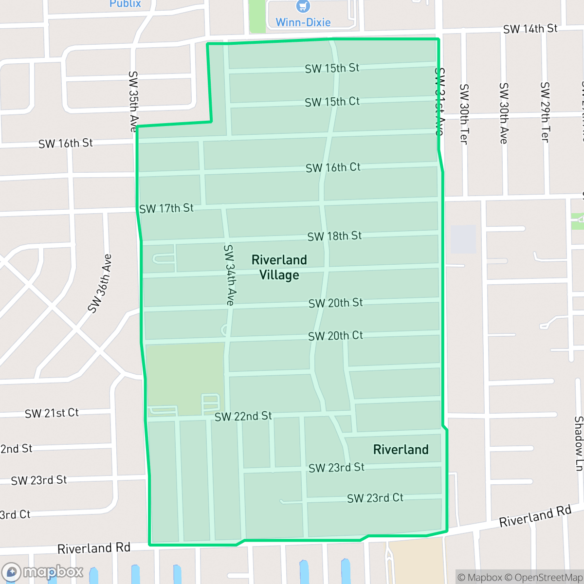 Map showing the location of Riverland Village, Fort Lauderdale, FL