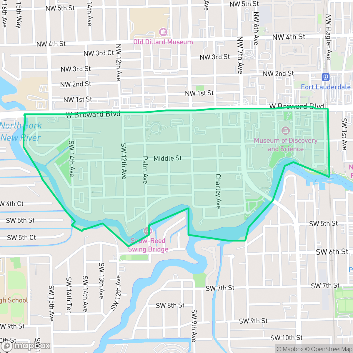 Map showing the location of Sailboat Bend, Fort Lauderdale, FL