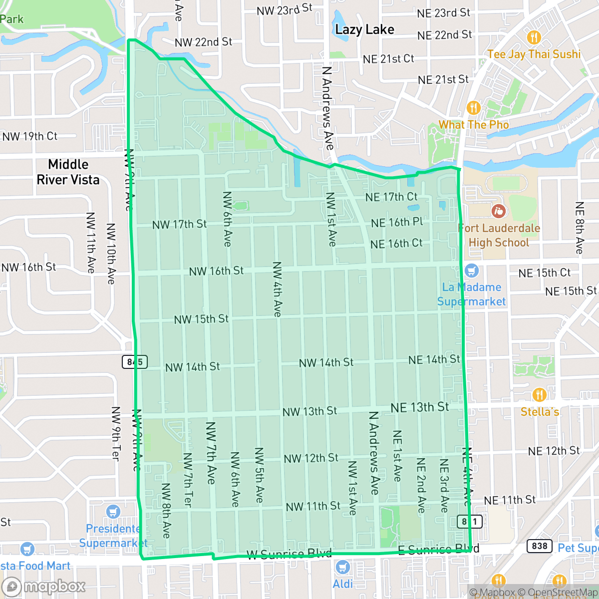 Map showing the location of South Middle River, Fort Lauderdale, FL
