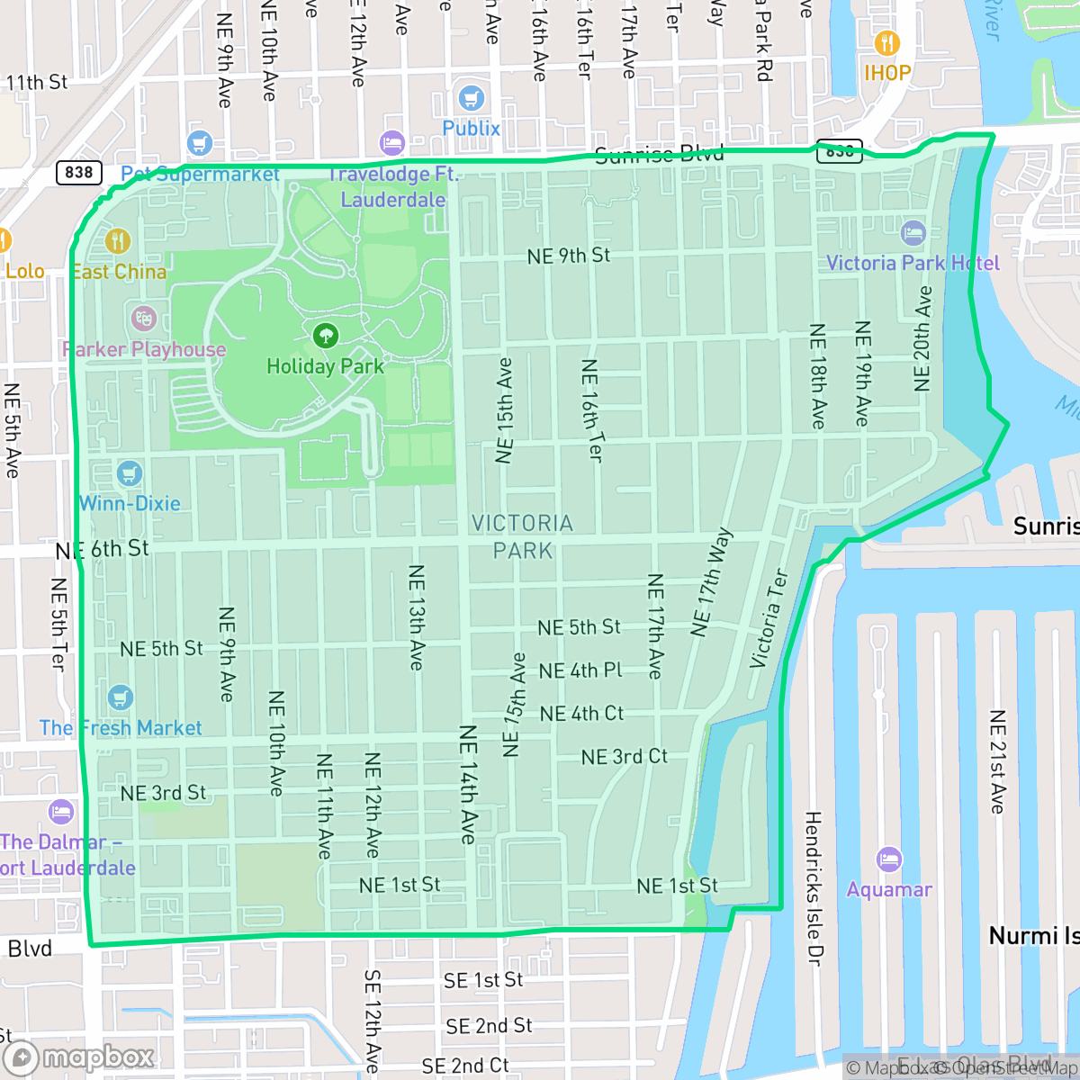 Map showing the location of Victoria Park, Fort Lauderdale, FL