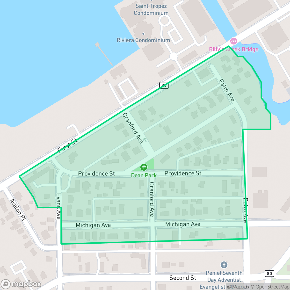 Map showing the location of Dean Park Historic District, Fort Myers, FL