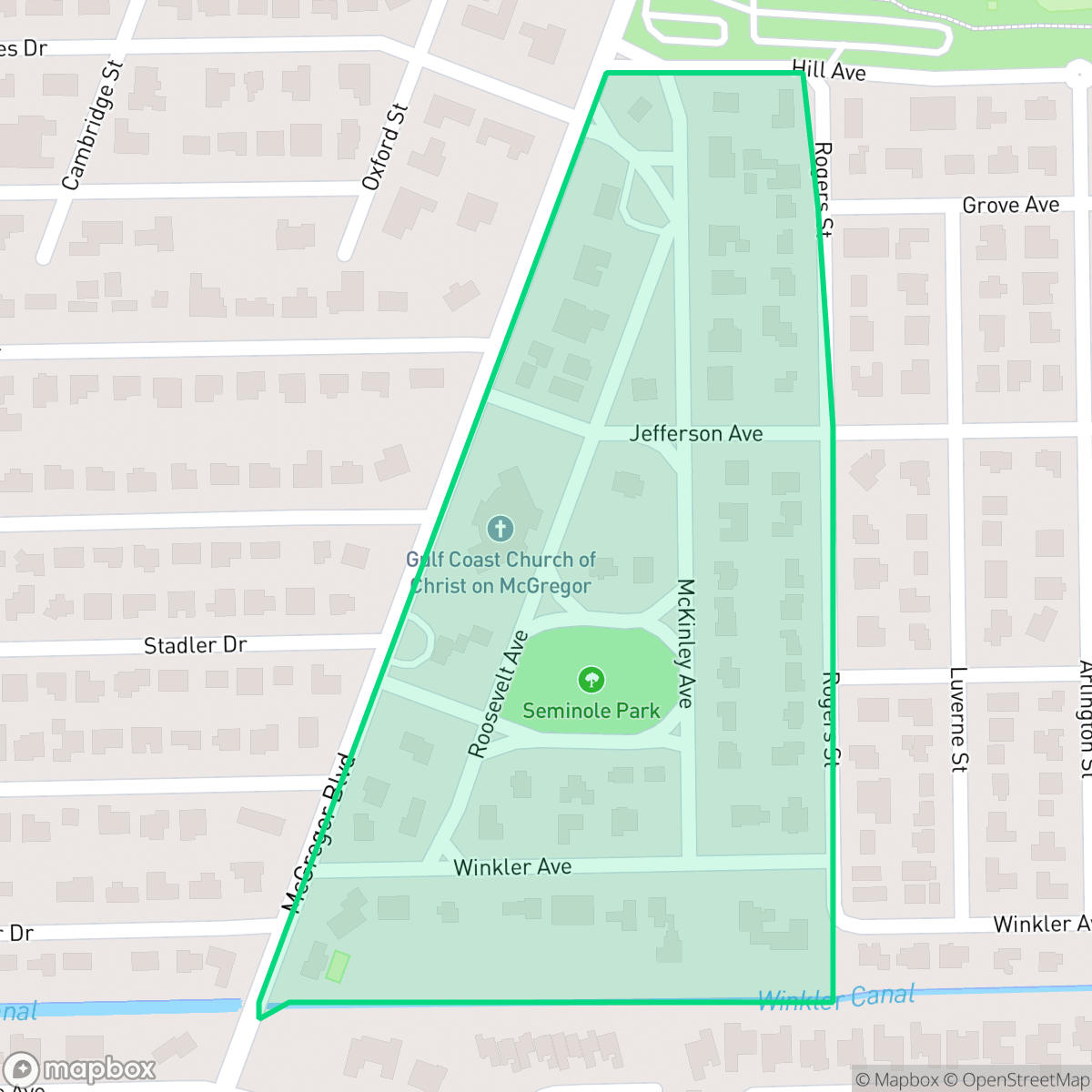 Map showing the location of Seminole Park Historic District, Fort Myers, FL