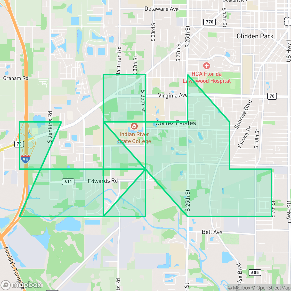 Map showing the location of Fort Pierce South, Fort Pierce, FL