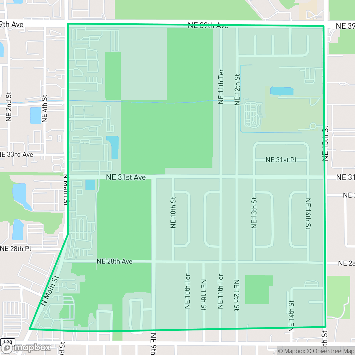 Map showing the location of Highland Court Manor, Gainesville, FL