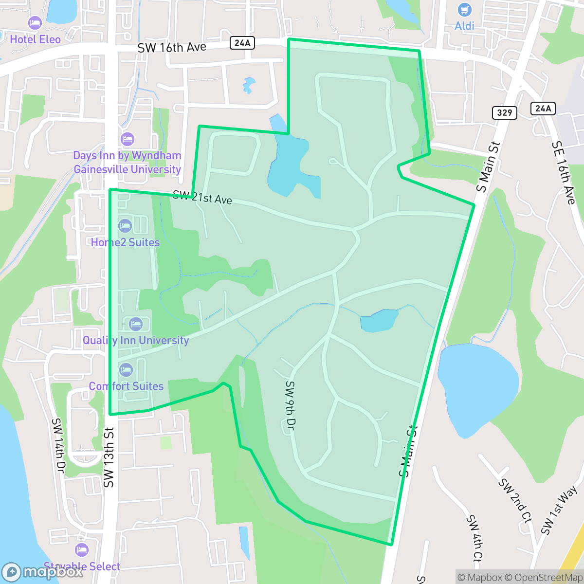 Map showing the location of Kirkwood, Gainesville, FL