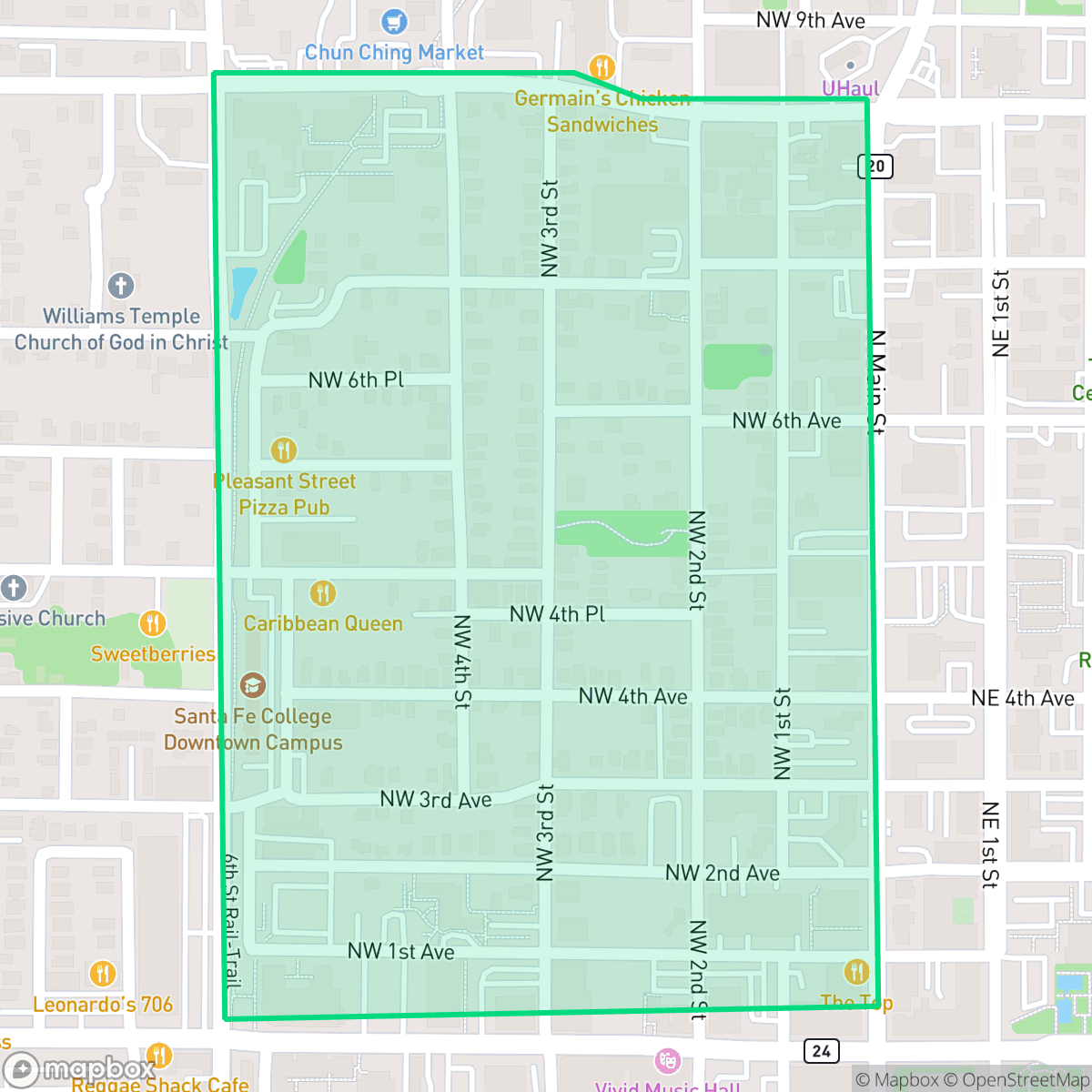Map showing the location of Pleasent street, Gainesville, FL