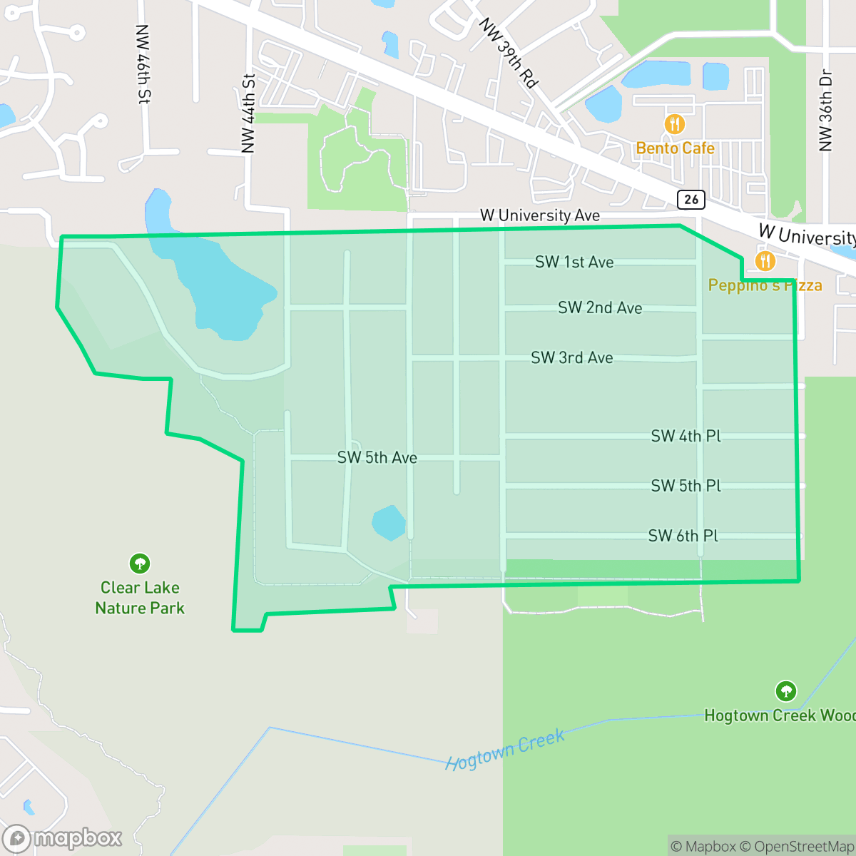 Map showing the location of Sugar Foot, Gainesville, FL