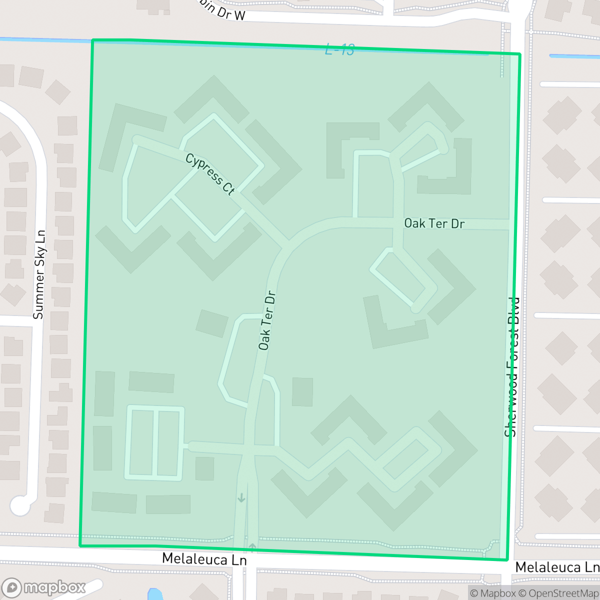 Map showing the location of Oak Terrace, Greenacres, FL