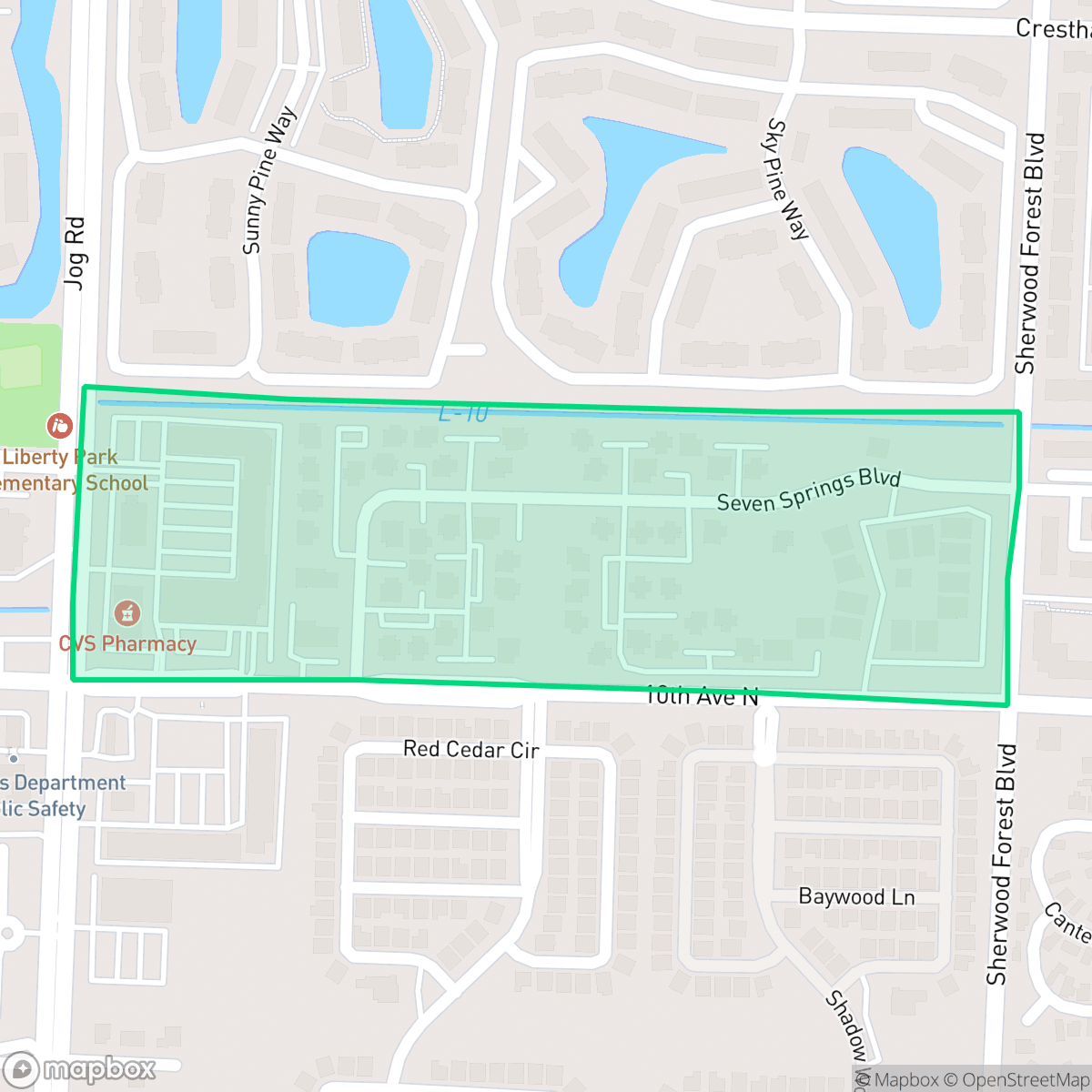 Map showing the location of Seven Springs, Greenacres, FL