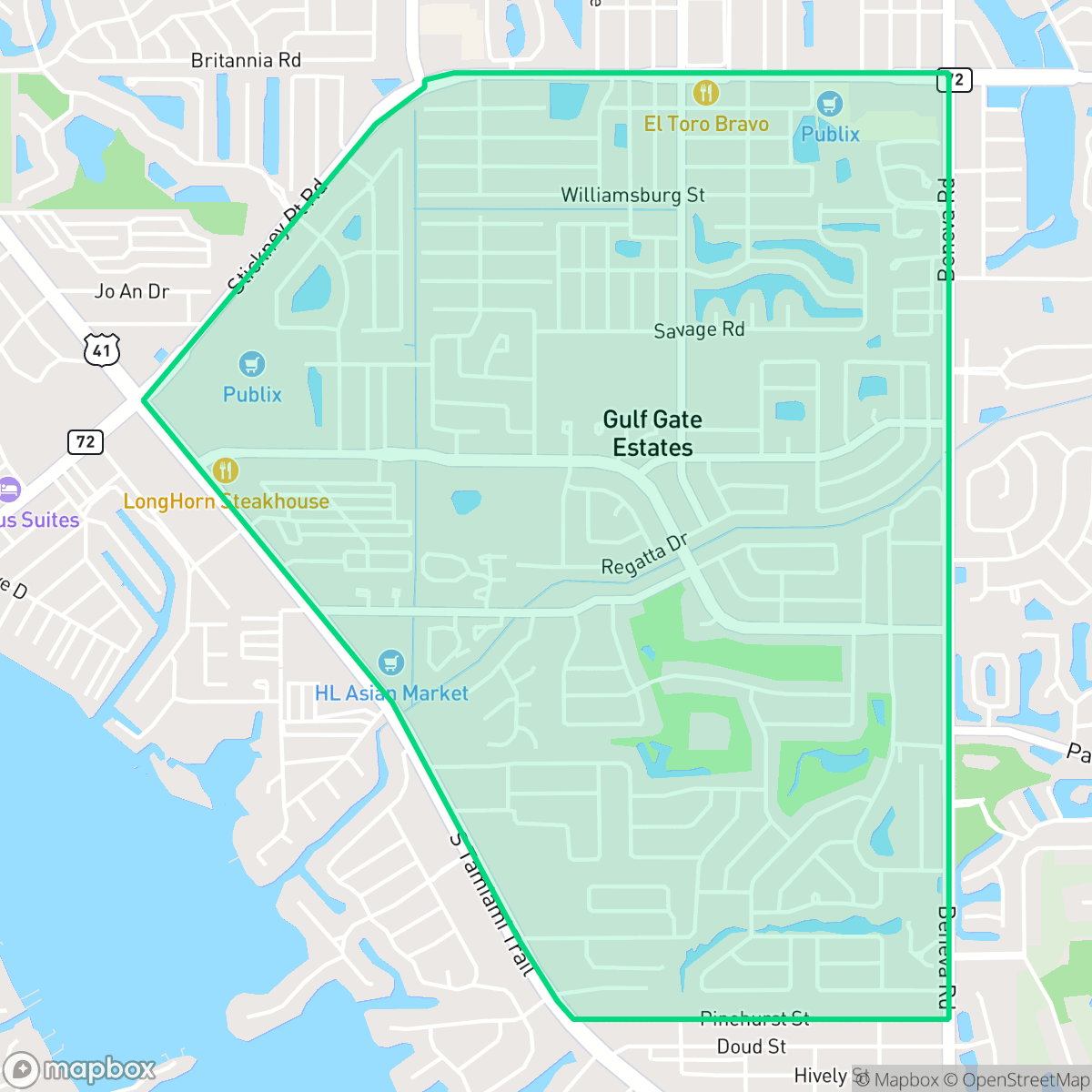 Map showing the location of Gulf Gate, FL — coverage area