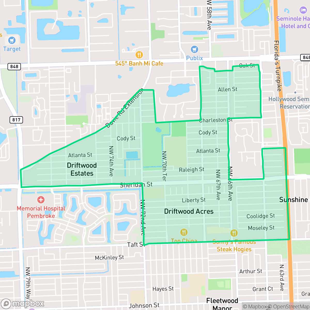 Map showing the location of Driftwood, Hollywood, FL