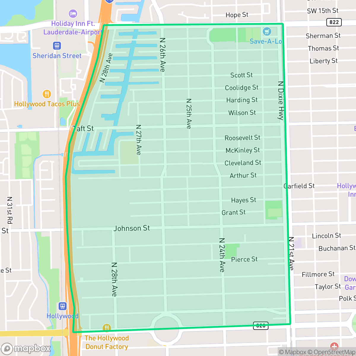 Map showing the location of North Central, Hollywood, FL