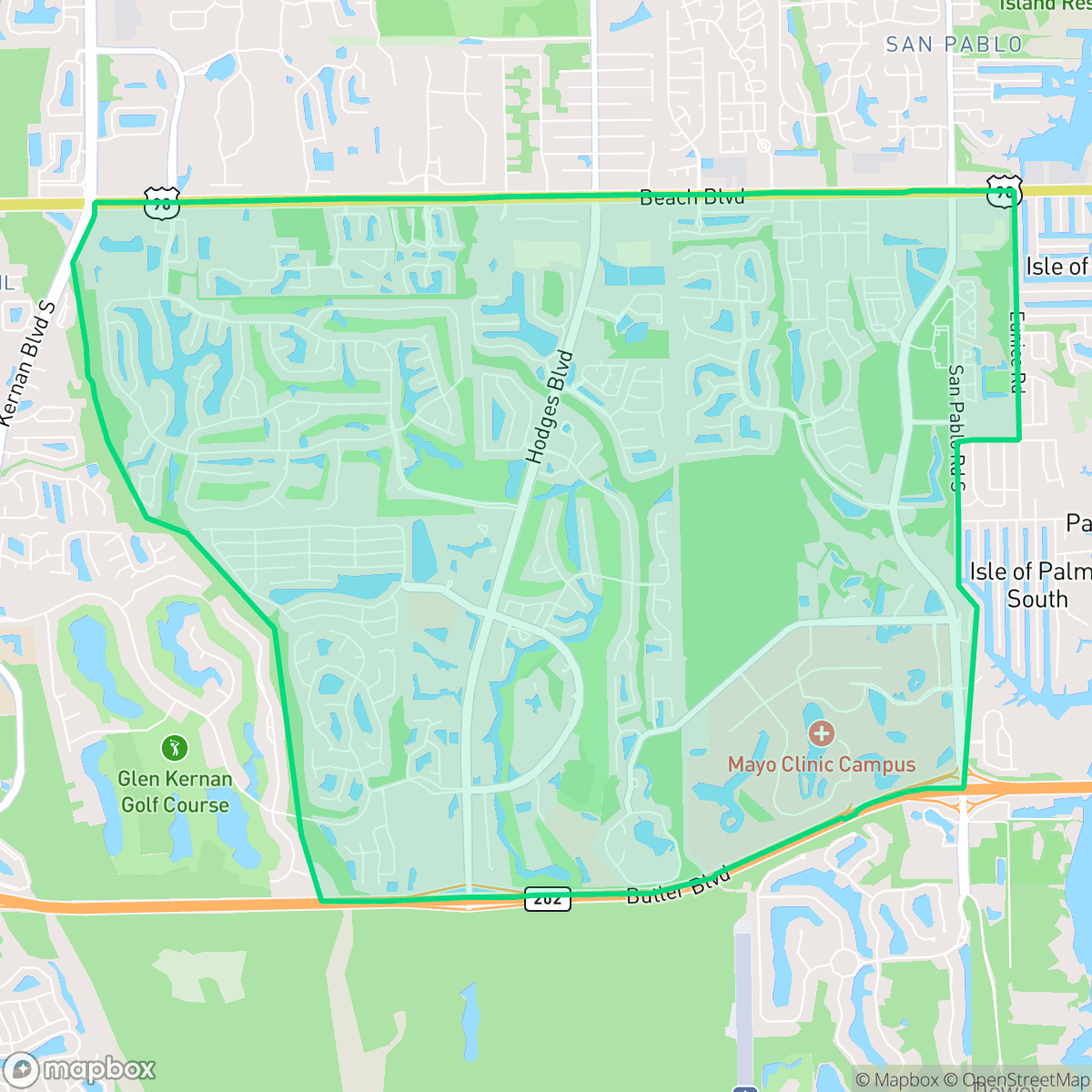 Map showing the location of Beach Haven, Jacksonville, FL