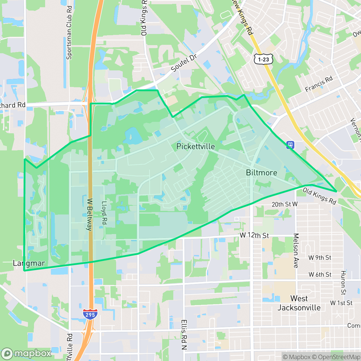 Map showing the location of Biltmore, Jacksonville, FL
