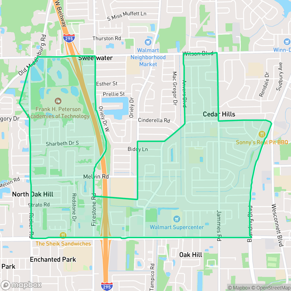 Map showing the location of Cedar Hills, Jacksonville, FL