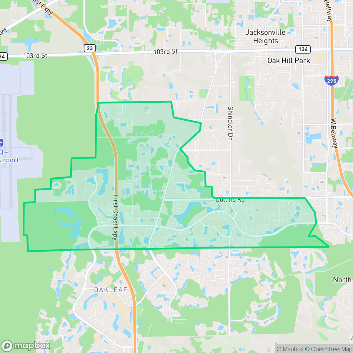 Map showing the location of Chimney Lakes, Jacksonville, FL