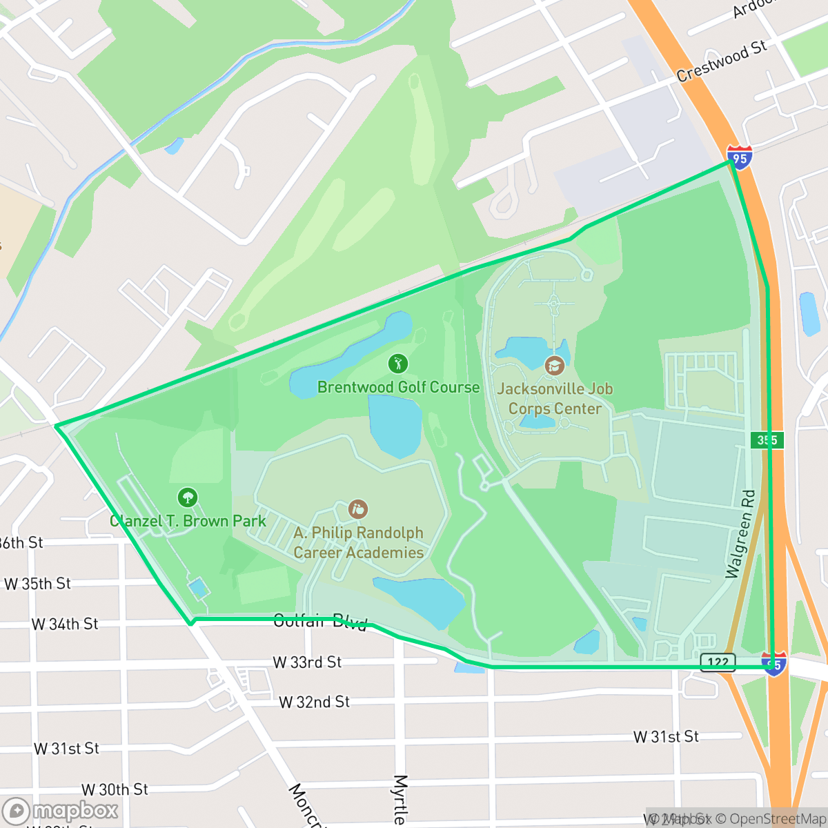 Map showing the location of Cranzel T Brown Park, Jacksonville, FL
