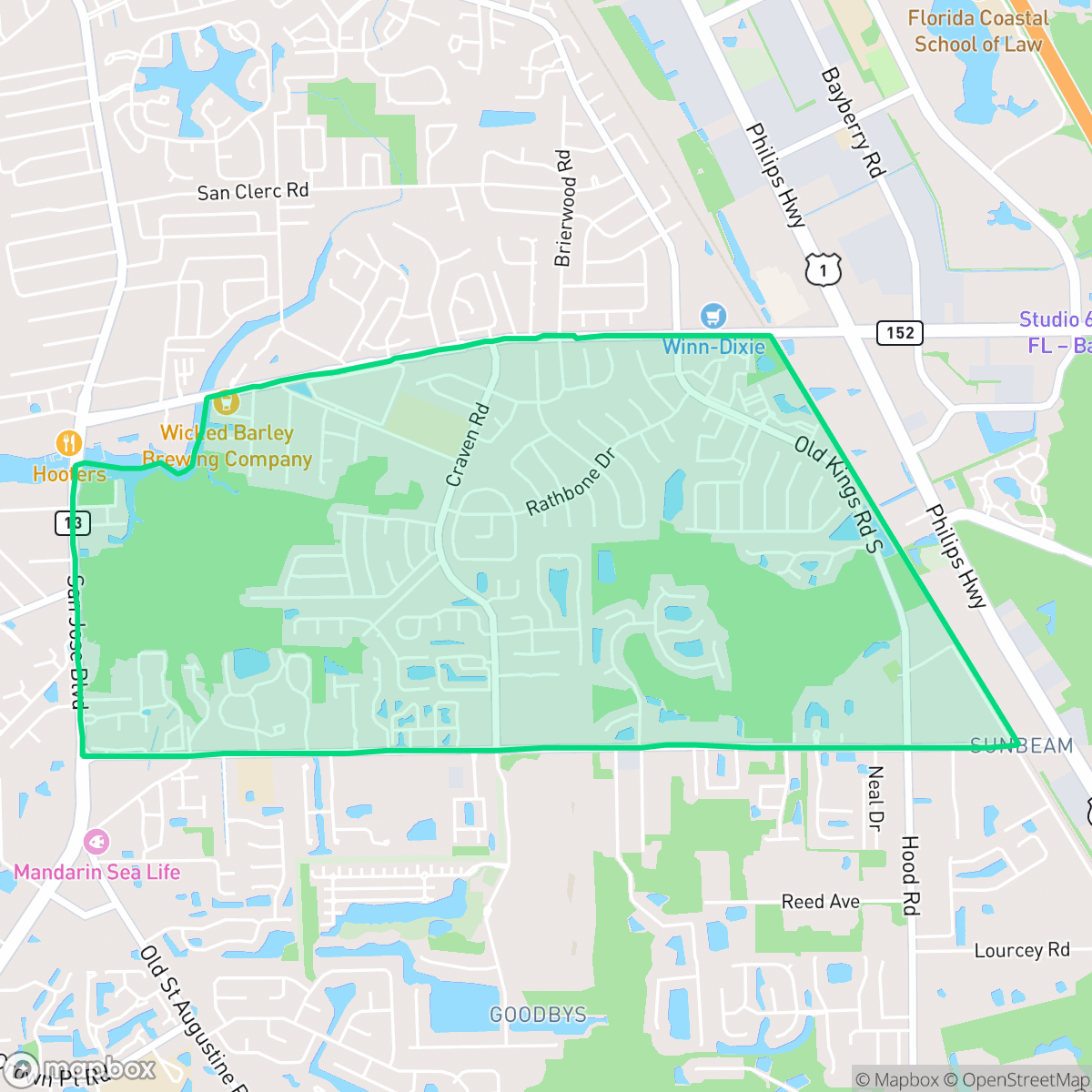 Map showing the location of Craven, Jacksonville, FL