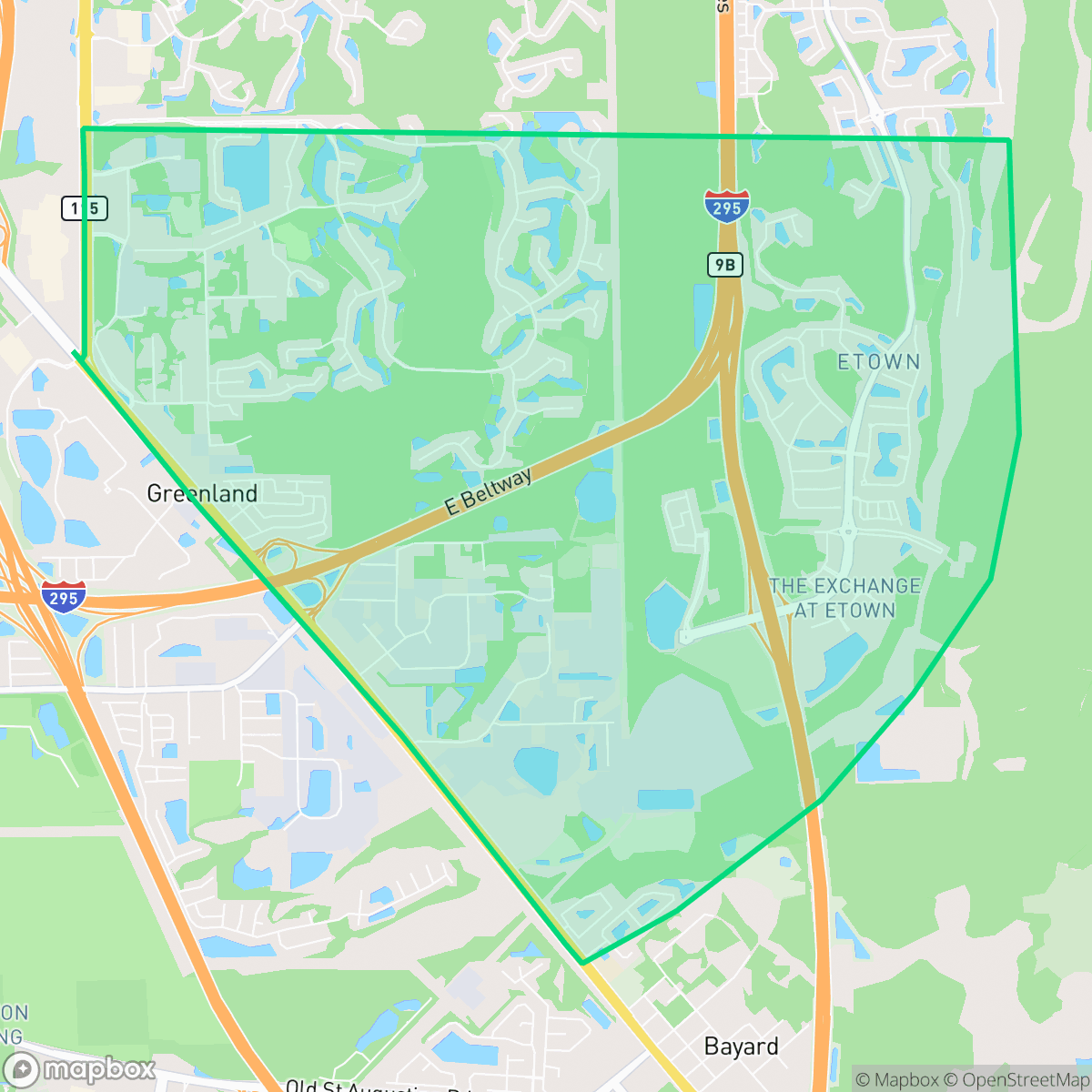 Map showing the location of Deercreek, Jacksonville, FL