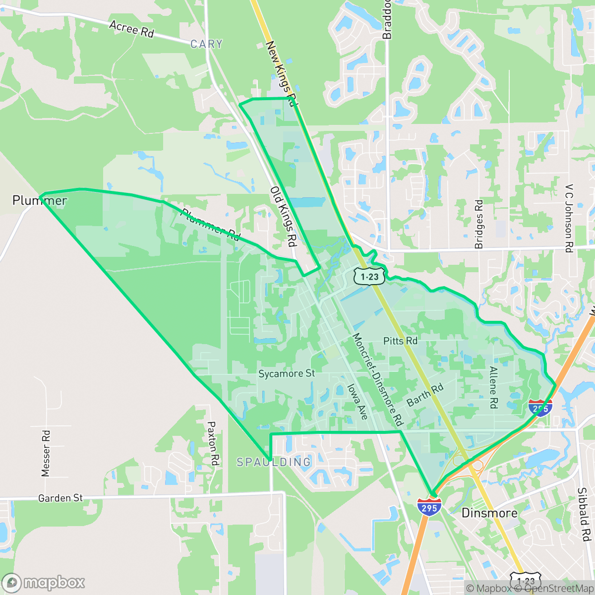 Map showing the location of Dinsmore, Jacksonville, FL