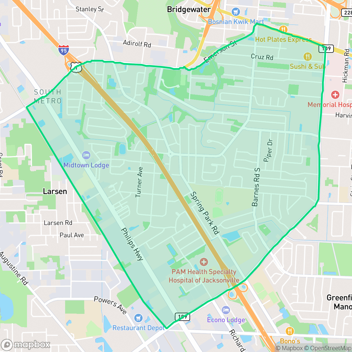 Map showing the location of Englewood, Jacksonville, FL