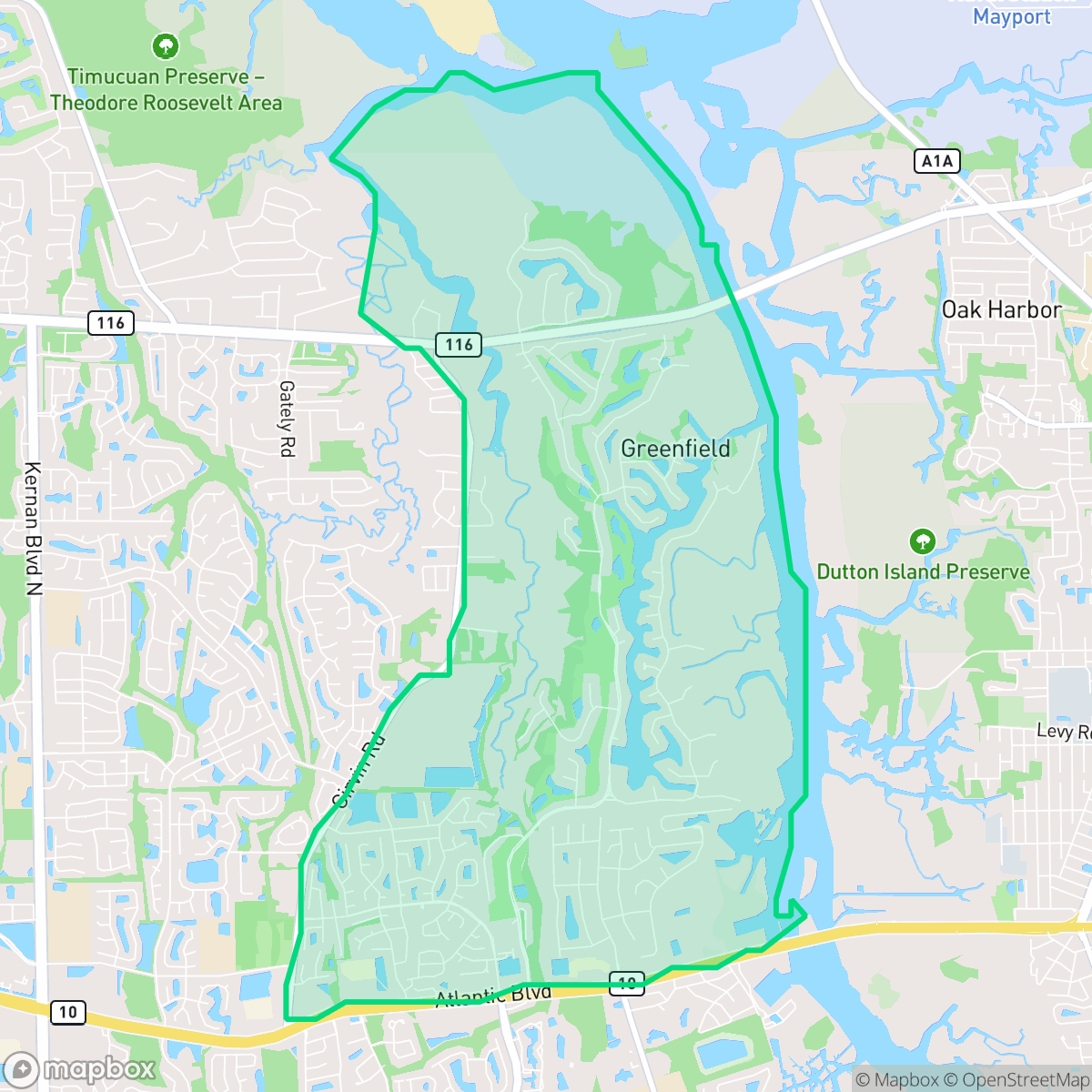 Map showing the location of Girvin, Jacksonville, FL