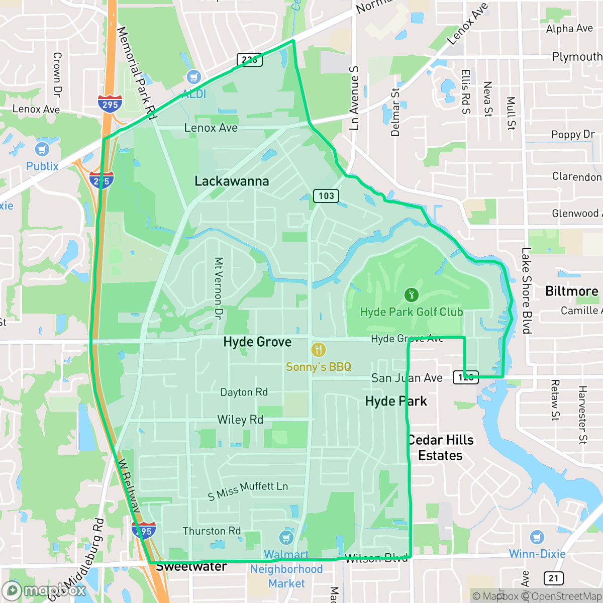 Map showing the location of Hyde Park, Jacksonville, FL