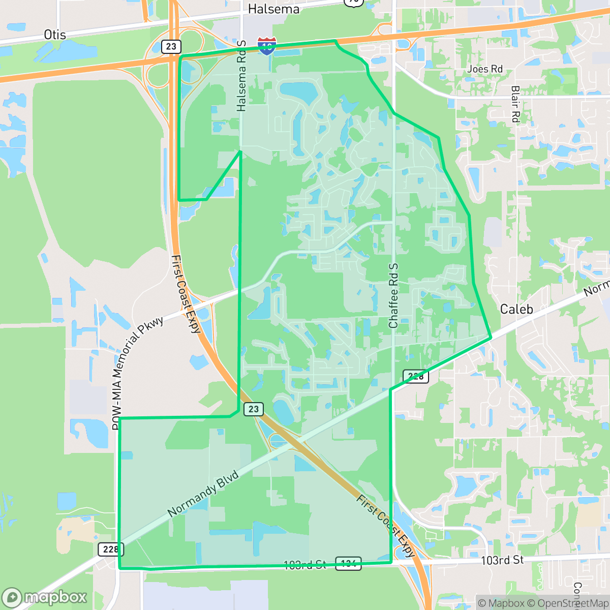 Map showing the location of Jacksonville Farms-Terrace, Jacksonville, FL