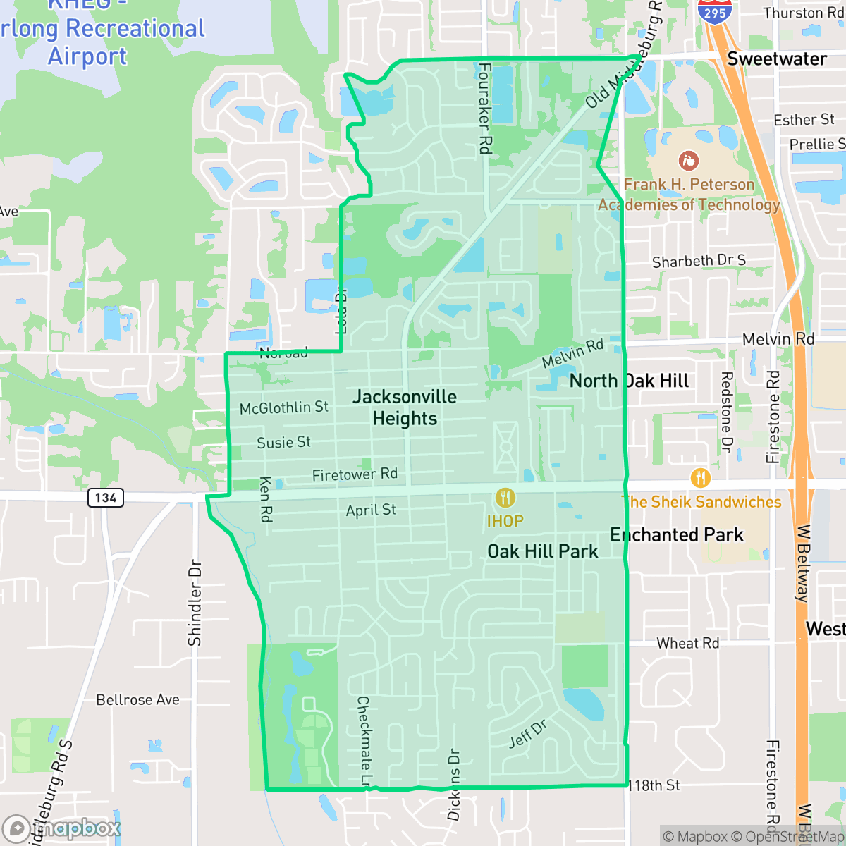 Map showing the location of Jacksonville Heights, Jacksonville, FL