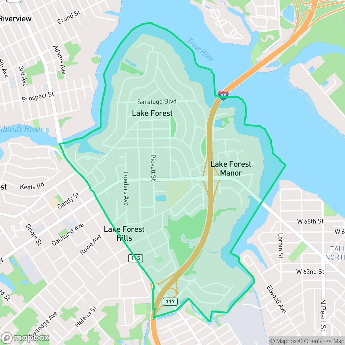 Map showing the location of Lake Forest, Jacksonville, FL