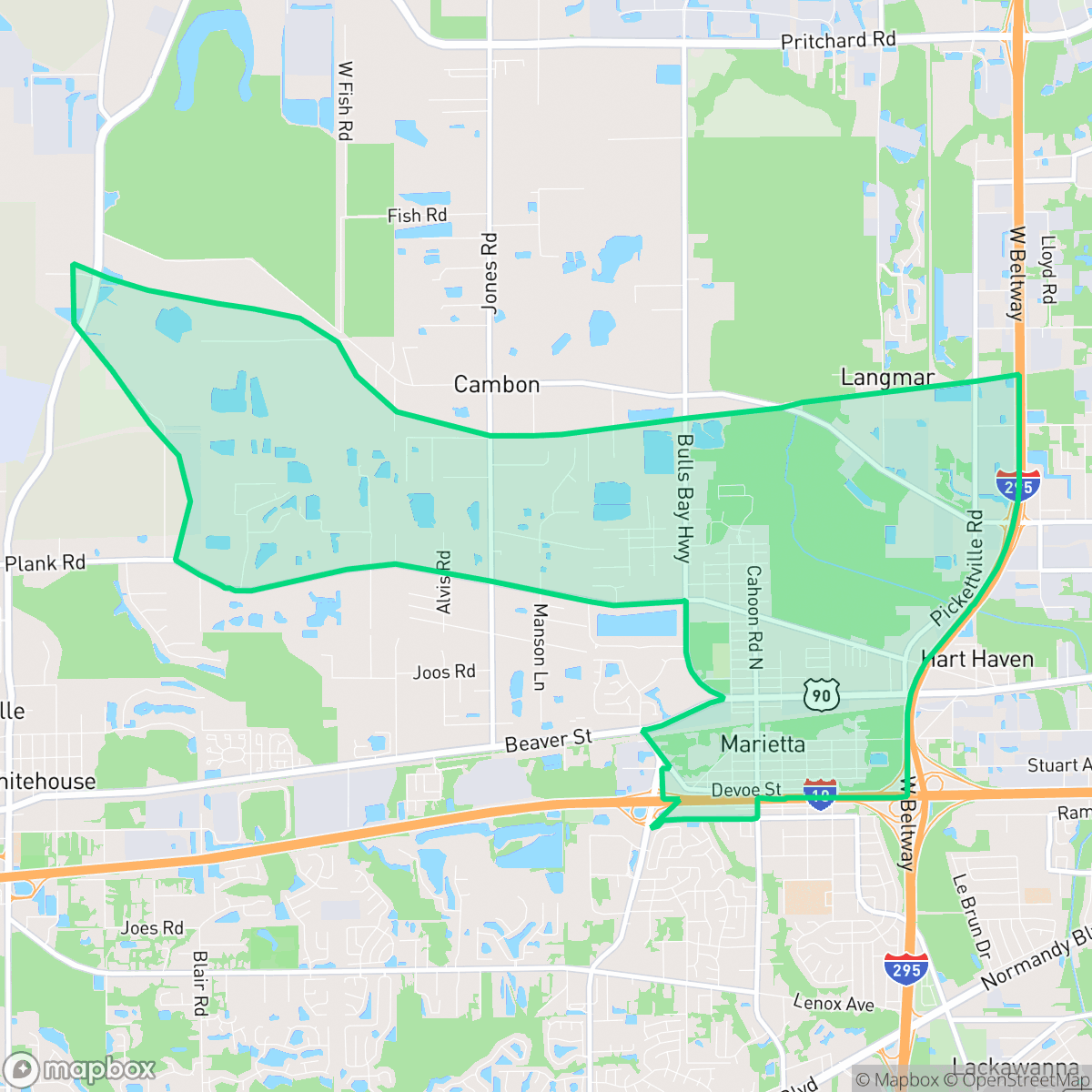 Map showing the location of Marietta, Jacksonville, FL