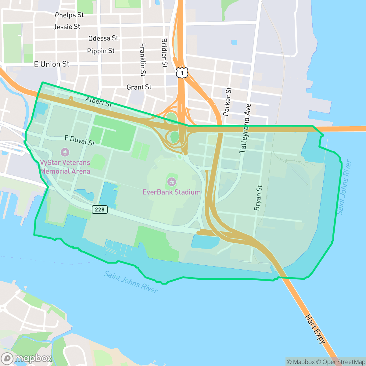 Map showing the location of Midtown, Jacksonville, FL