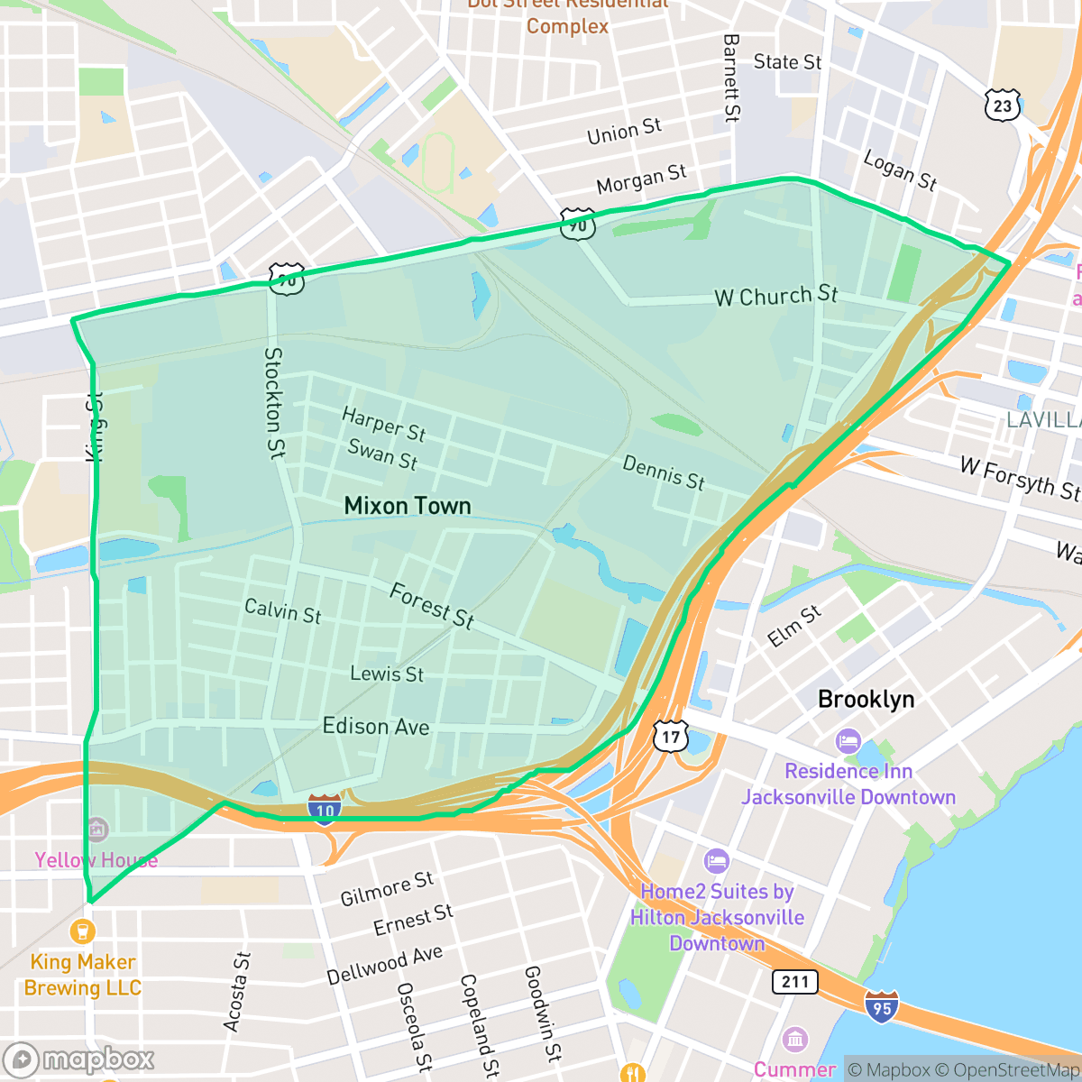 Map showing the location of Mixon Town, Jacksonville, FL