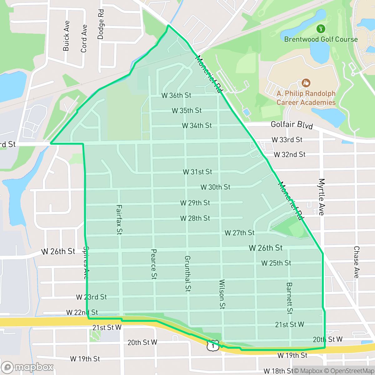 Map showing the location of Moncrief Park, Jacksonville, FL