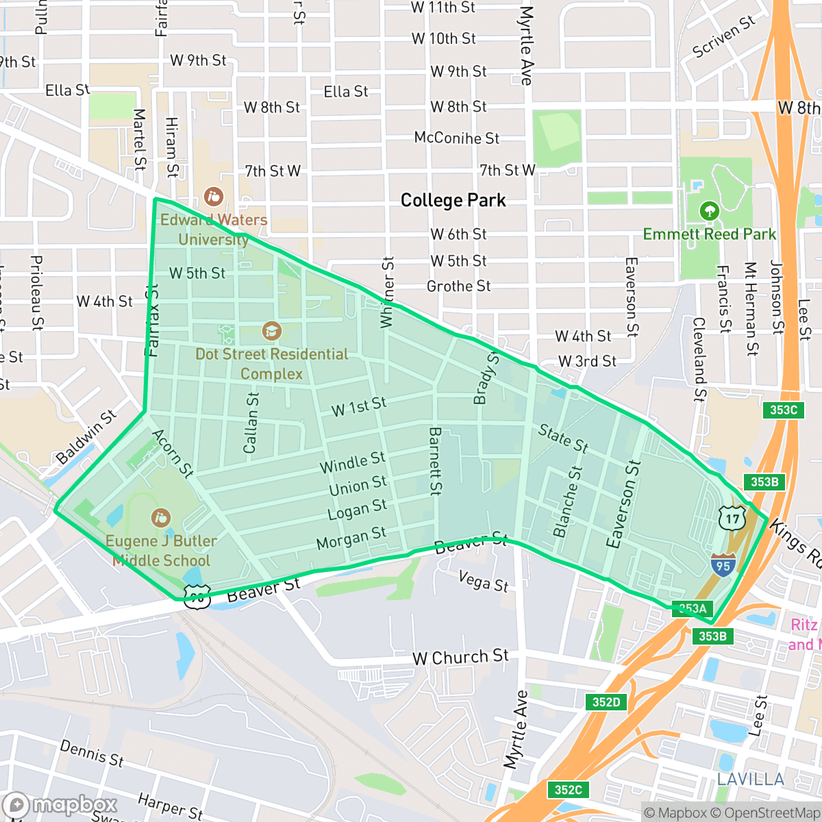 Map showing the location of New Town, Jacksonville, FL