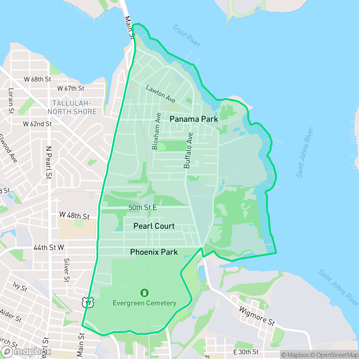 Map showing the location of Panama Park, Jacksonville, FL