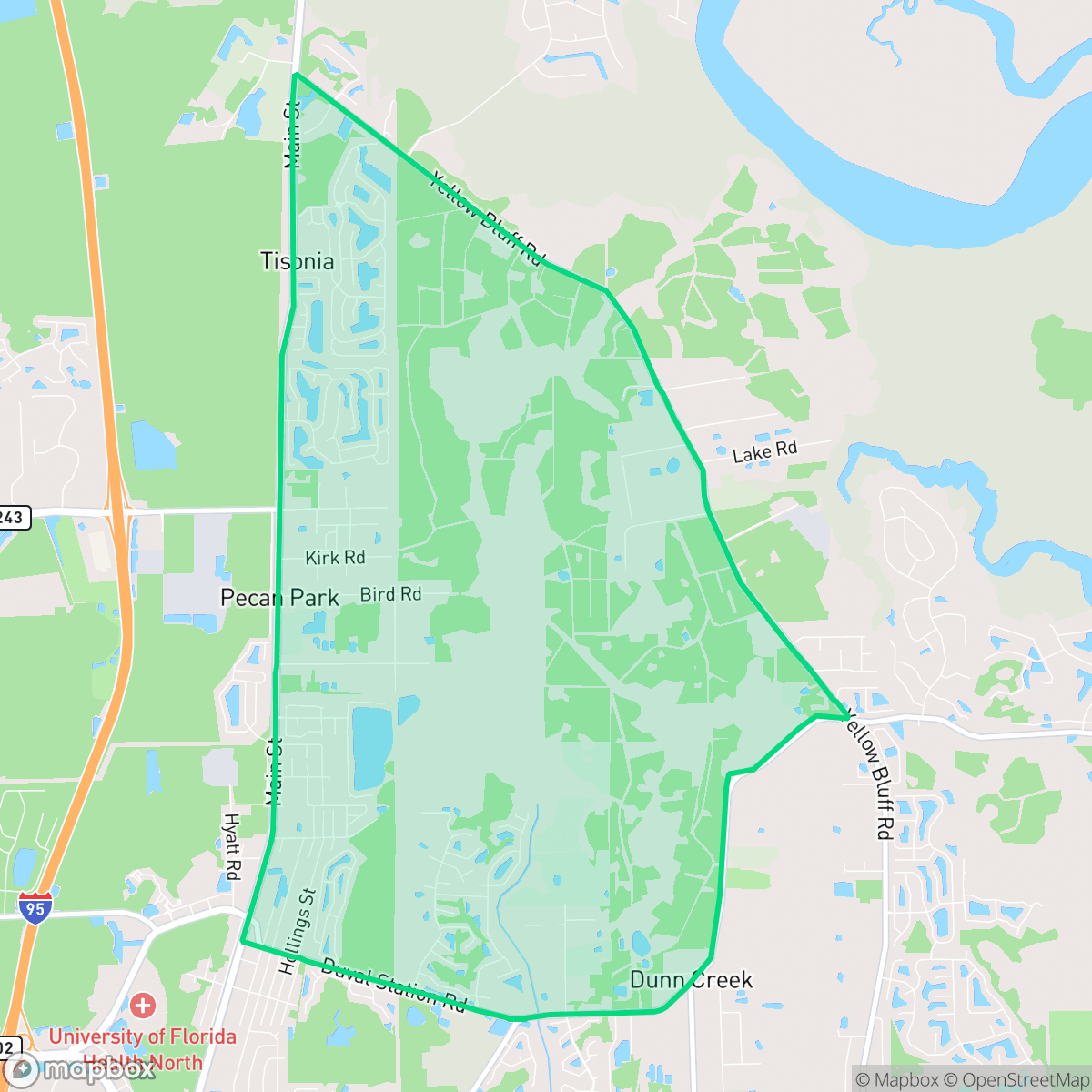 Map showing the location of Pecan Park, Jacksonville, FL