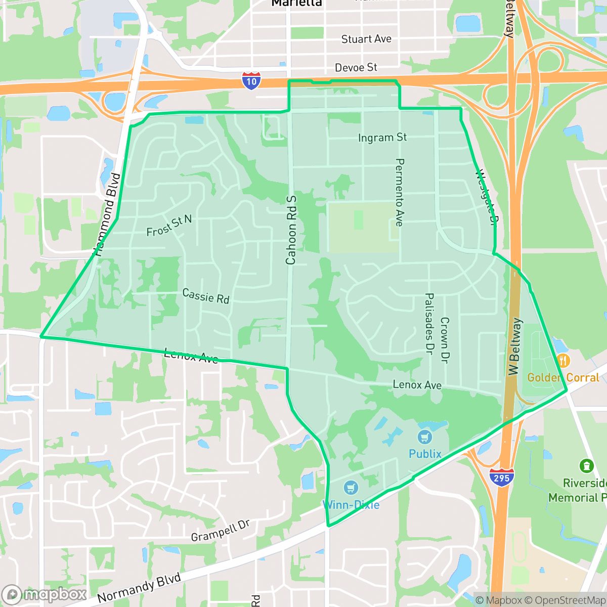 Map showing the location of Rolling Hills, Jacksonville, FL