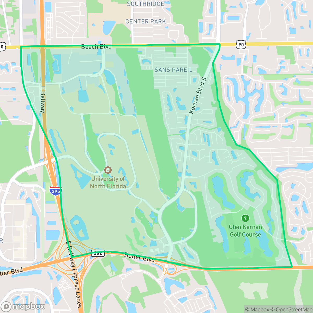 Map showing the location of Sans Pareil, Jacksonville, FL