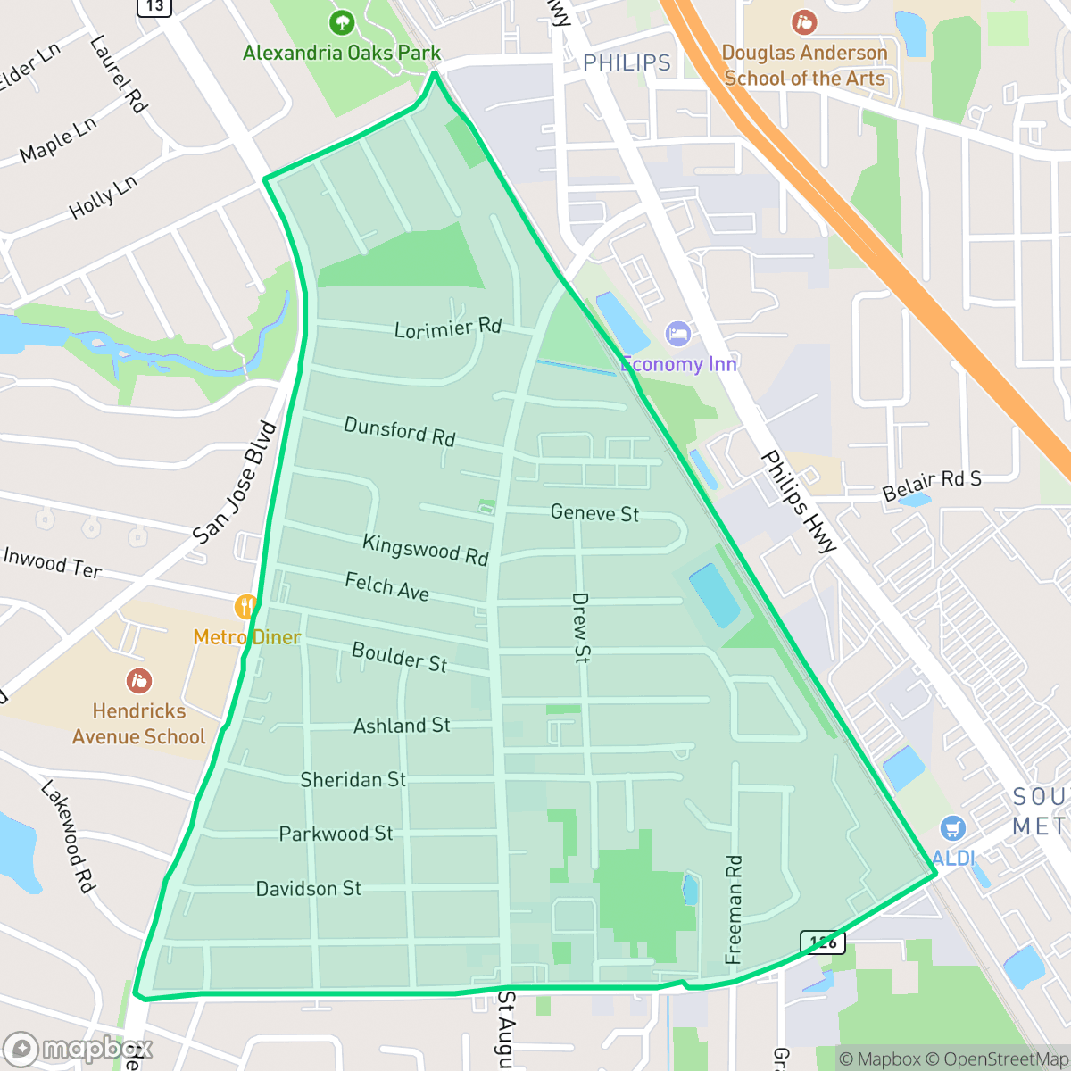 Map showing the location of South Riverside, Jacksonville, FL