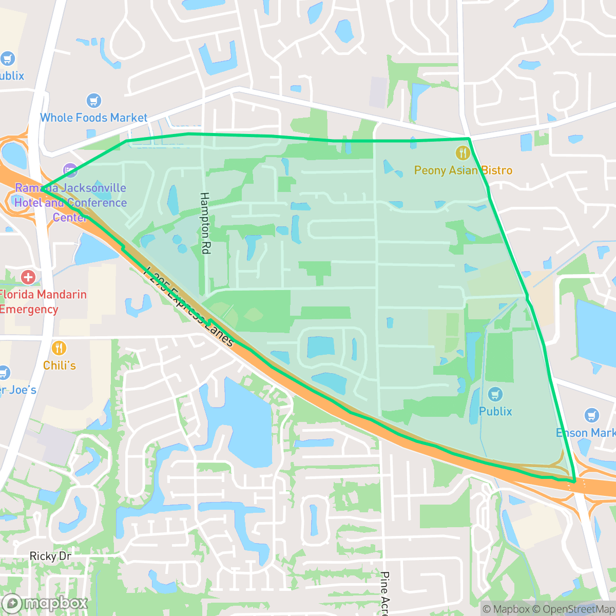 Map showing the location of Southwood, Jacksonville, FL