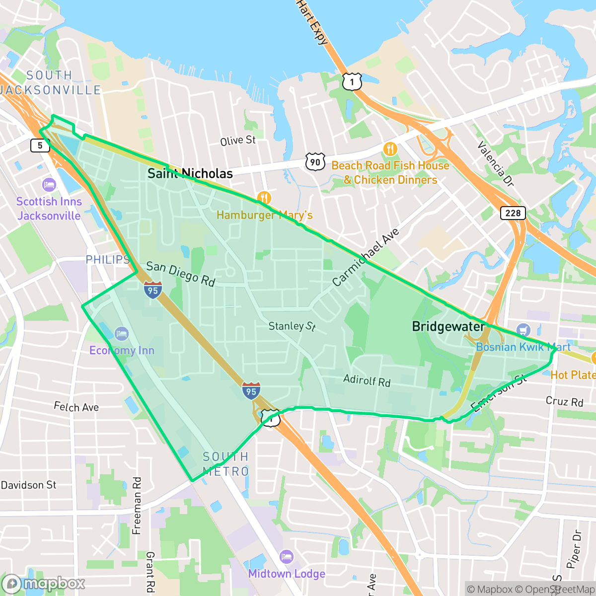 Map showing the location of Spring Park, Jacksonville, FL