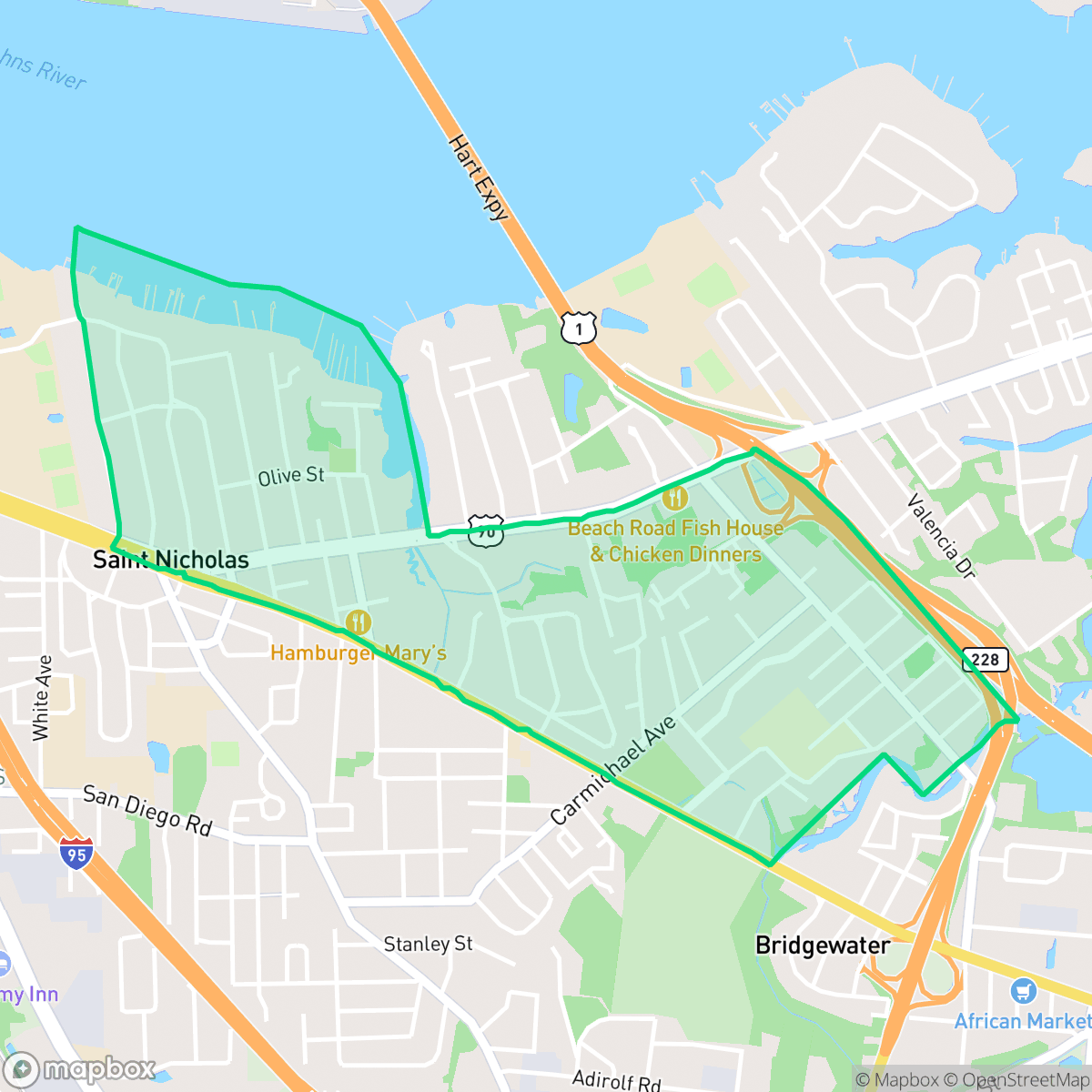 Map showing the location of St. Nicholas, Jacksonville, FL